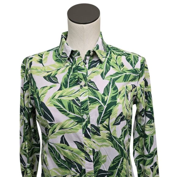 J McLaughlin Lois Shirt Women Sz Small Green Palm Tropical Leaf Vacation‎ Resort - Picture 7 of 9